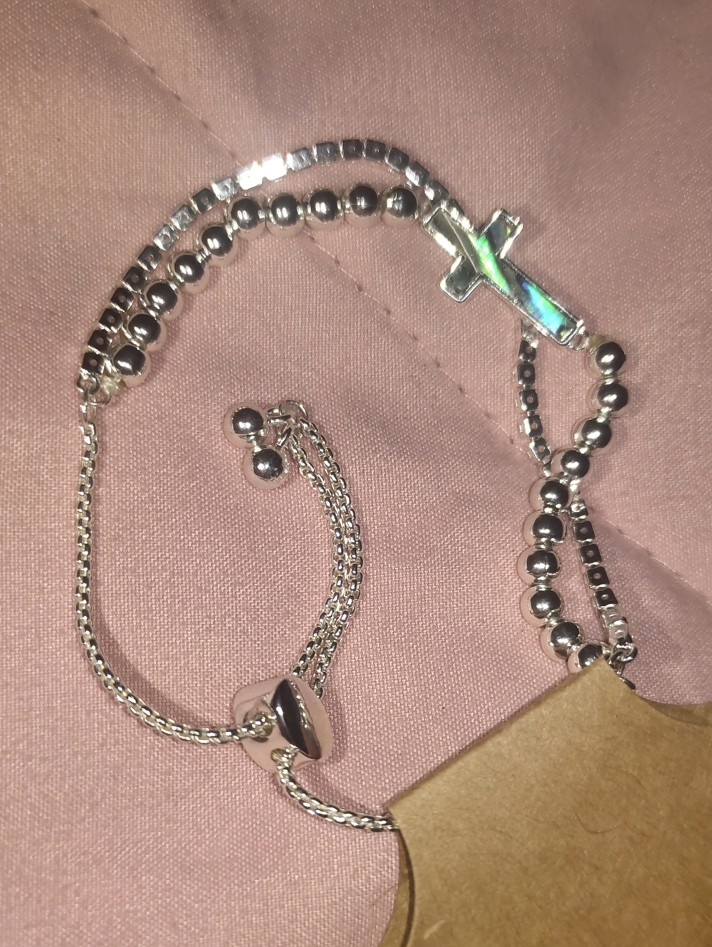 Silver Beaded Cross Adjustable Bracelet - Women Jewelry